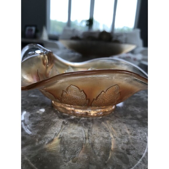 Dugan Marigold Iridescent Carnival Leaf Kays Napping Candy Dish - Picture 2 of 4